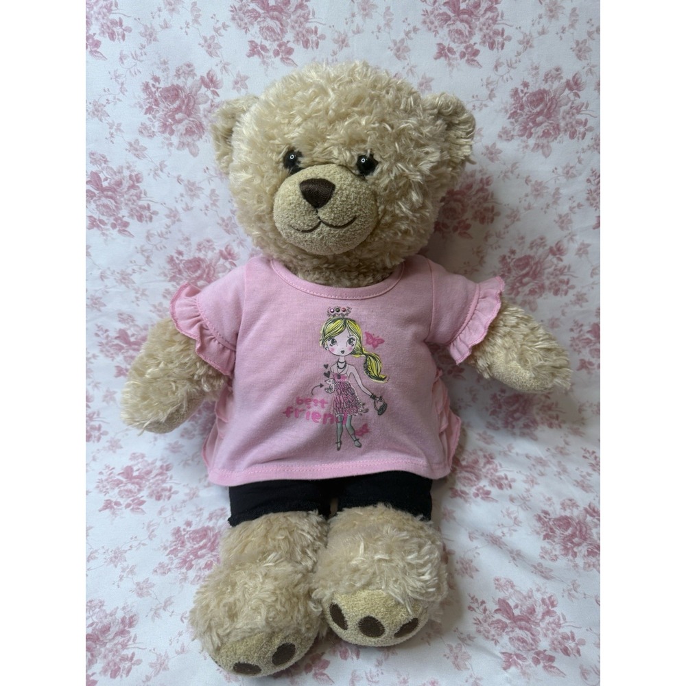 Build-A-Bear Tan Teddy Bear Plush w Pink Outfit Stuffed Animal 17"